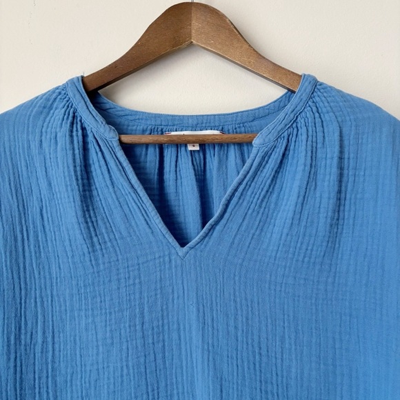 Xirena Cotton Gauze Ruffle V Neck Top Small Blue - Picture 3 of 11